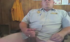 Caught Security Guard Jerking Off in his Office
