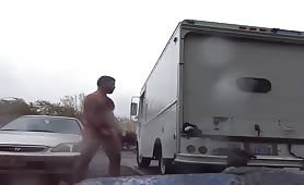 Two Hot men jerking off in public parking lot