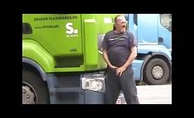 caught  trucker with monster cock pissing  